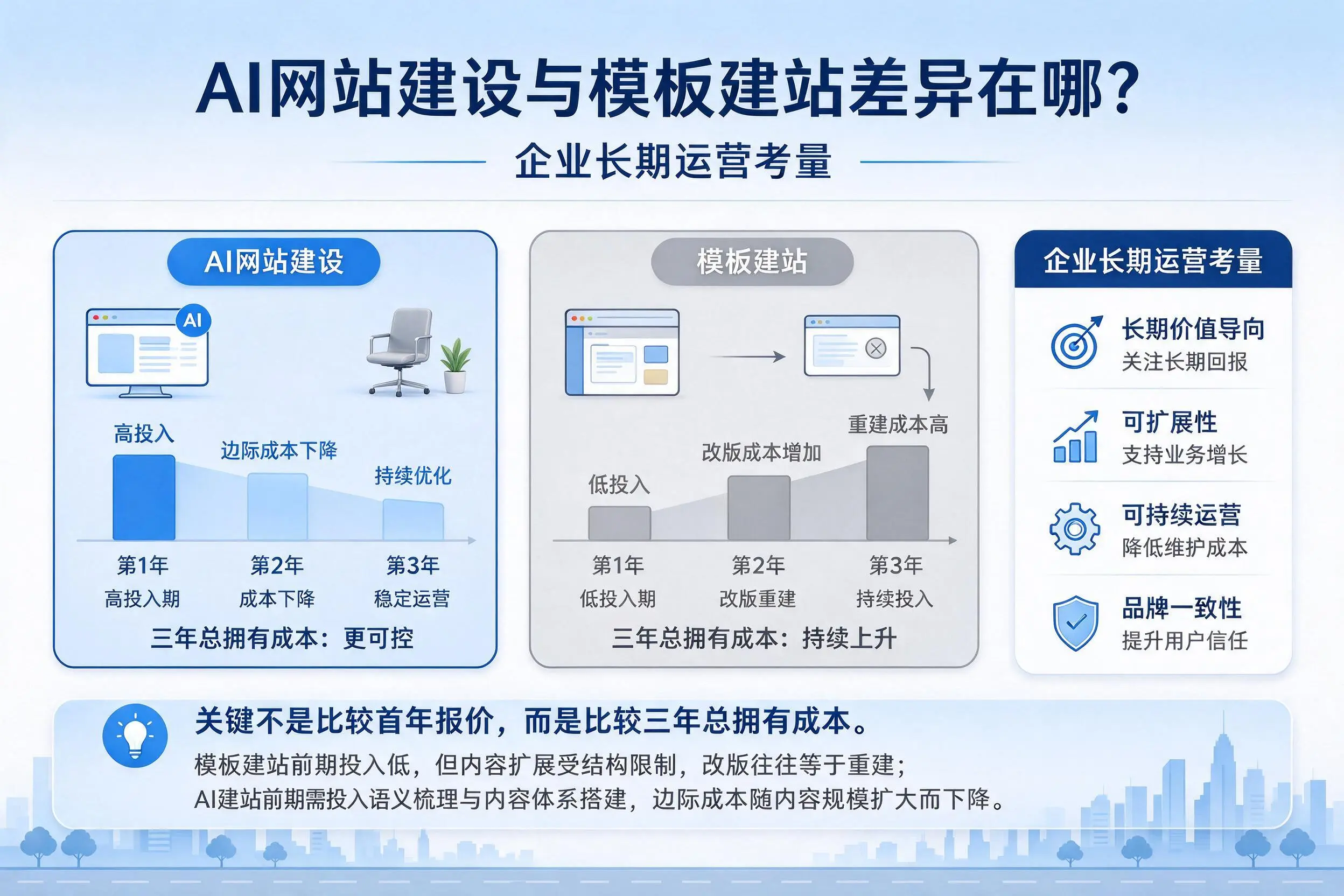 AI网站建设与模板建站差异在哪?吉安企业长期运营考量